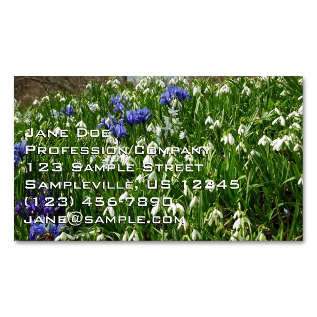 Hillside of Early Spring Flowers Landscape Magnetic Business Card (Front)