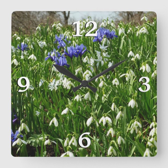 Hillside of Early Spring Flowers Landscape Square Wall Clock (Front)