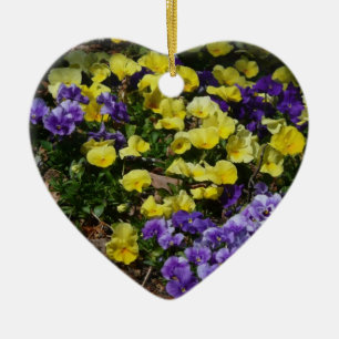 Hillside of Purple and Yellow Pansies Ceramic Tree Decoration