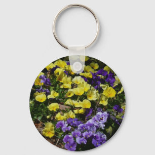 Hillside of Purple and Yellow Pansies Key Ring
