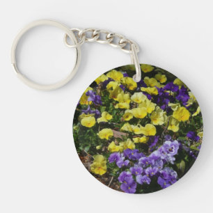 Hillside of Purple and Yellow Pansies Key Ring