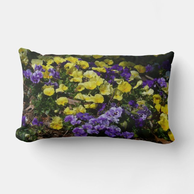 Hillside of Purple and Yellow Pansies Lumbar Cushion (Front)