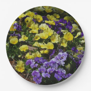 Hillside of Purple and Yellow Pansies Paper Plate
