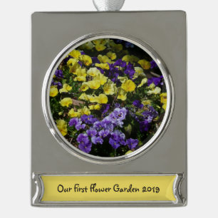Hillside of Purple and Yellow Pansies Silver Plated Banner Ornament