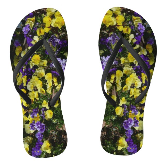 Hillside of Purple and Yellow Pansies Thongs (Footbed)
