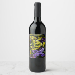 Hillside of Purple and Yellow Pansies Wine Label
