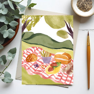 Hillside Picnic Painted Watercolor Landscape Postcard