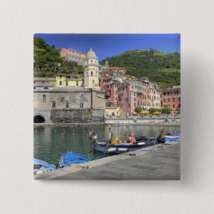 Hillside town of Vernazza, Cinque Terre, Liguria 15 Cm Square Badge