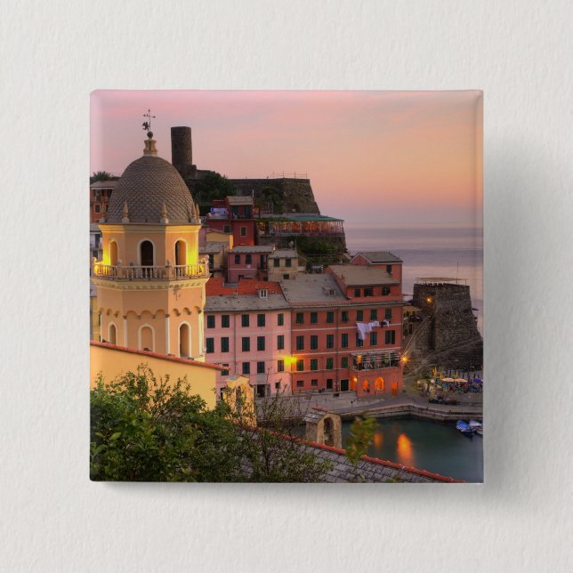 Hillside town of Vernazza in the evening, Cinque 15 Cm Square Badge (Front)