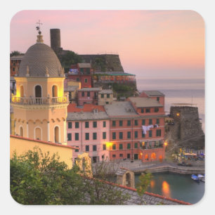 Hillside town of Vernazza in the evening, Cinque Square Sticker