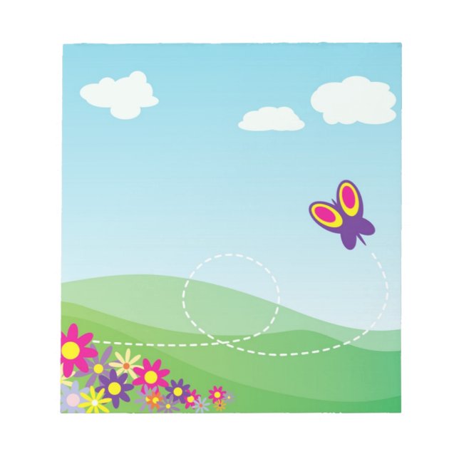 HILLSIDE WITH BUTTERFLY AND FLOWERS NOTEPAD (Front)