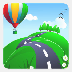 Hilly road with balloon, sticker