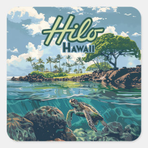Hilo Hawaii Big Island Turtle Beach Vintage  Square Sticker