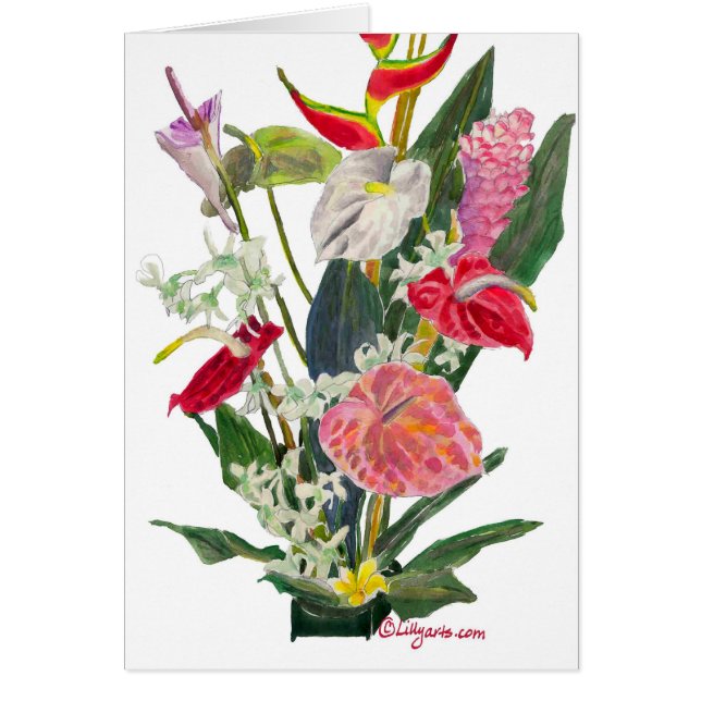 Hilo Hawaii Tropical Flowers Watercolor Print Card (Front)