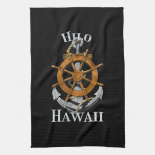 Hilo Hawaii Vacation Nautical Anchor Helm Sailing Tea Towel