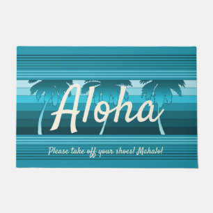 Hilo Hawaiian Palms Striped Aloha Teal Doormat