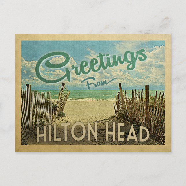 Hilton Head Beach Vintage Travel Postcard (Front)