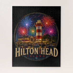 Hilton Head Island Lighthouse Patriotic Fireworks Jigsaw Puzzle