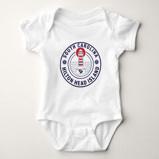 Hilton Head Island Lighthouse Retro Sunset Baby Bodysuit (Front)