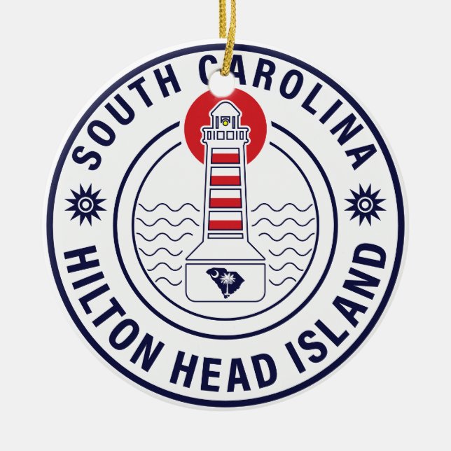 Hilton Head Island Lighthouse Retro Sunset Ceramic Ornament (Front)