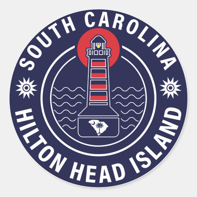 Hilton Head Island Lighthouse Retro Sunset Classic Round Sticker (Front)