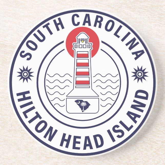 Hilton Head Island Lighthouse Retro Sunset Coaster (Front)