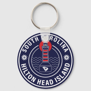 Hilton Head Island Lighthouse Retro Sunset Key Ring