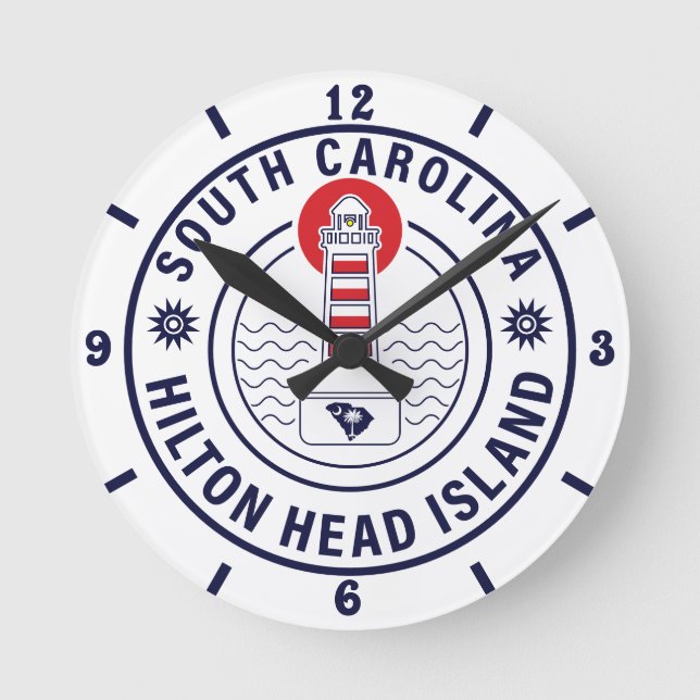 Hilton Head Island Lighthouse Retro Sunset Round Clock (Front)