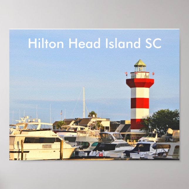 Hilton Head Island Lighthouse with boats on Poster (Front)