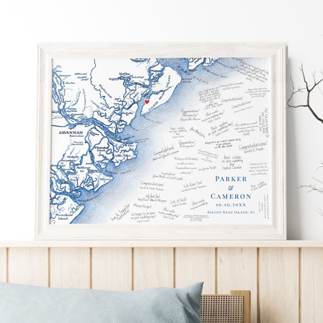 Hilton Head Island Map Wedding Guest Book Poster (Hilton Head Island SC map Alternative Guest Book Poster for guests to sign by Coastal Map Designs
)
