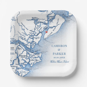 Hilton Head Island Map Wedding Paper Plate