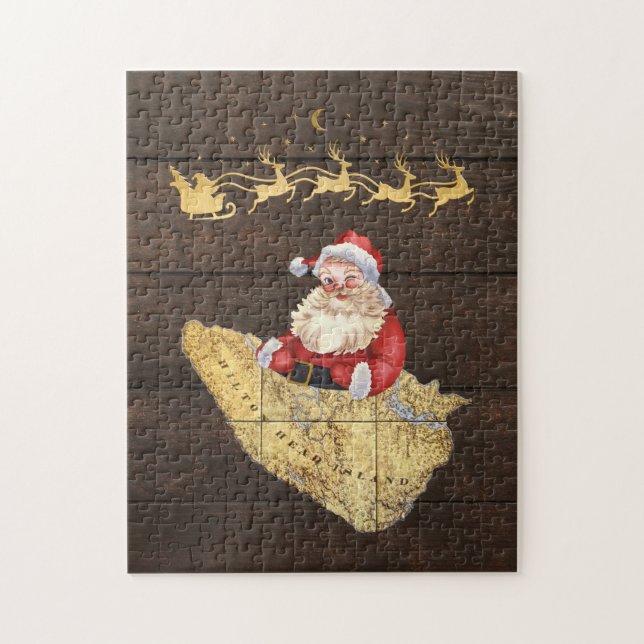 Hilton Head Island Map with Santa and Reindeer Jigsaw Puzzle (Vertical)