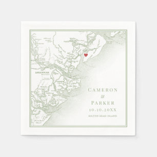 Hilton Head Island SC Map Elegant Sage Wedding Napkin
