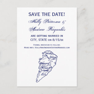 Hilton Head Island SC Vintage Map Navy Blue Announcement Postcard