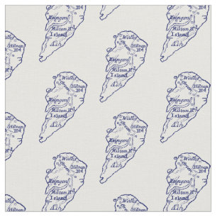 Hilton Head Island SC Vintage Map Navy Blue Fabric