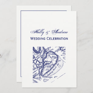 Hilton Head Island SC Vintage Map Navy Blue Invitation