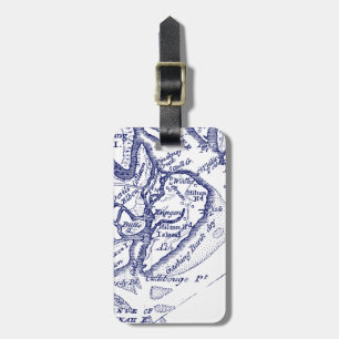 Hilton Head Island SC Vintage Map Navy Blue Luggage Tag