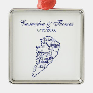 Hilton Head Island SC Vintage Map Navy Blue Metal Tree Decoration