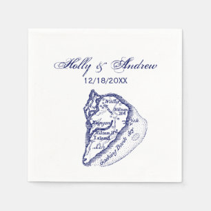 Hilton Head Island SC Vintage Map Navy Blue Napkin