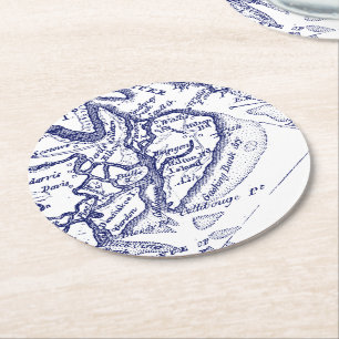 Hilton Head Island SC Vintage Map Navy Blue Round Paper Coaster