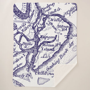 Hilton Head Island SC Vintage Map Navy Blue Sherpa Blanket