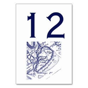 Hilton Head Island SC Vintage Map Navy Blue Table Number