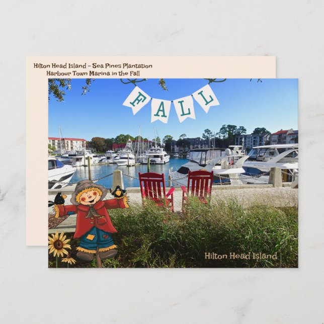 Hilton Head Island Sea Pines Marina Fall Scarecrow Postcard (Front/Back)