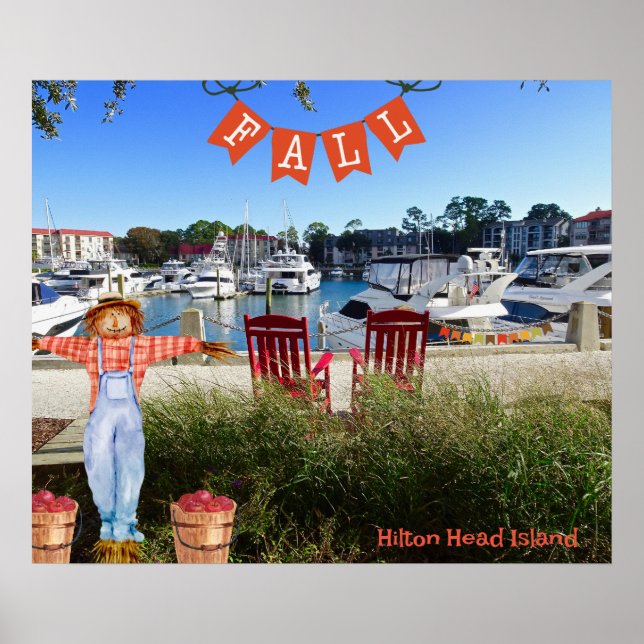Hilton Head Island Sea Pines Marina Fall Scarecrow Poster (Front)