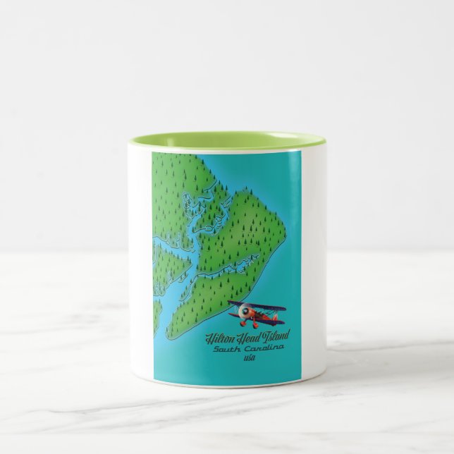 Hilton Head island South Carolina Map Two-Tone Coffee Mug (Center)