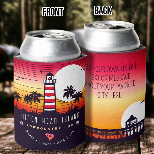 Hilton Head lighthouse SC Retro Sunset Souvenirs Can Cooler (Creator Uploaded)