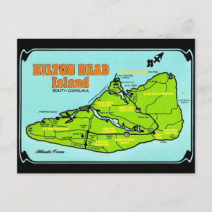 Hilton Head SC Island Map Postcard