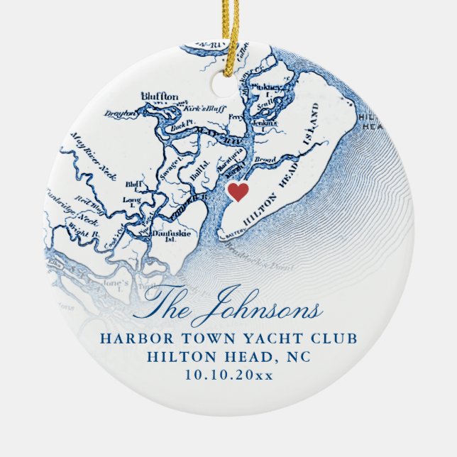 Hilton Head SC Map Wedding Photo Christmas Ceramic Ornament (Front)