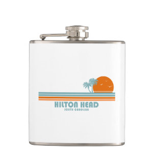 Hilton Head South Carolina Sun Palm Trees Hip Flask