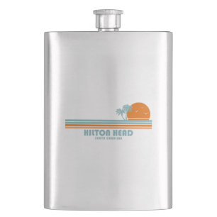 Hilton Head South Carolina Sun Palm Trees Hip Flask